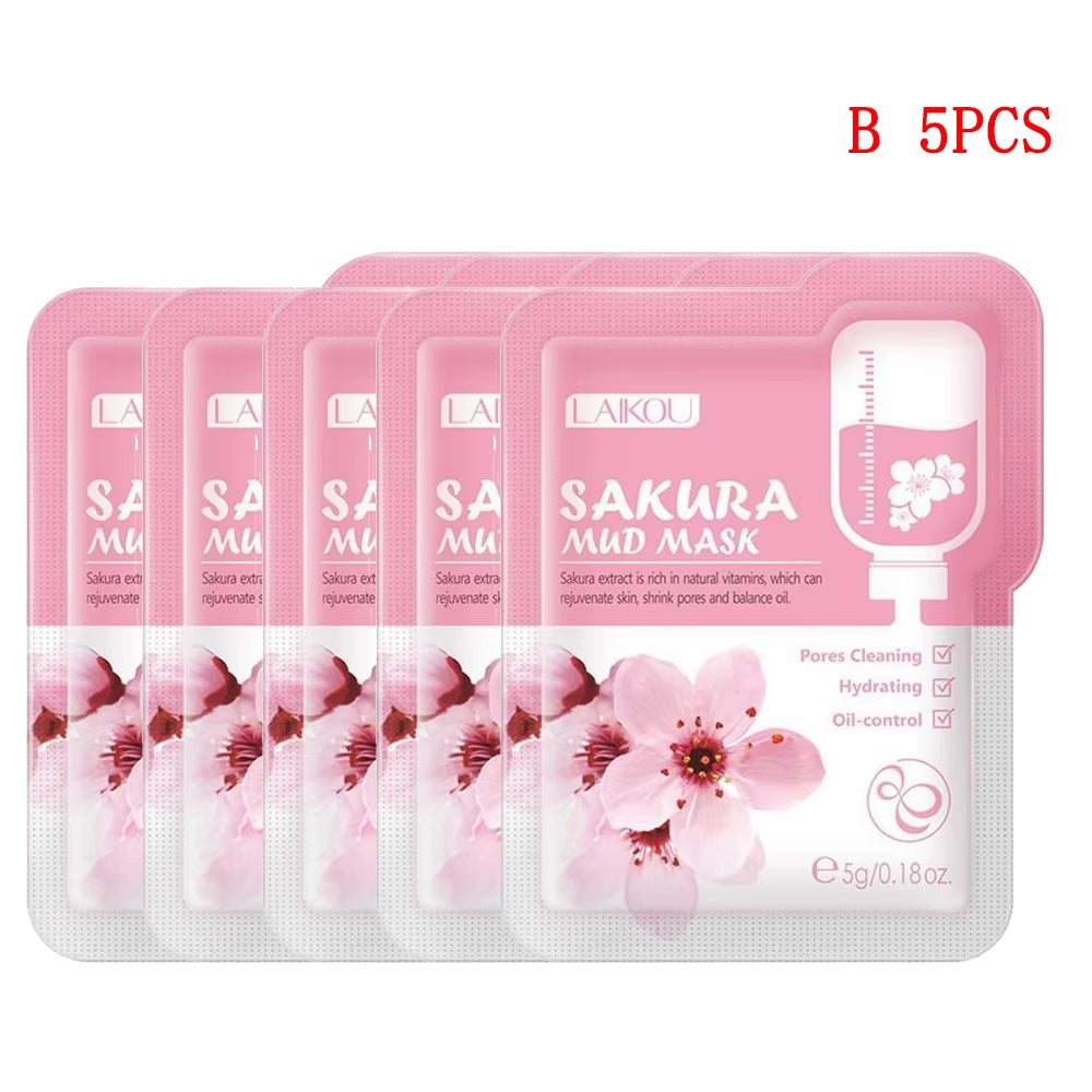 1/5Pcs Sakura Collagen Mask Deep Hydrating Moisturing Skin Conditioning Brightening Deep Cleansing Smoothing Skin Care Product
