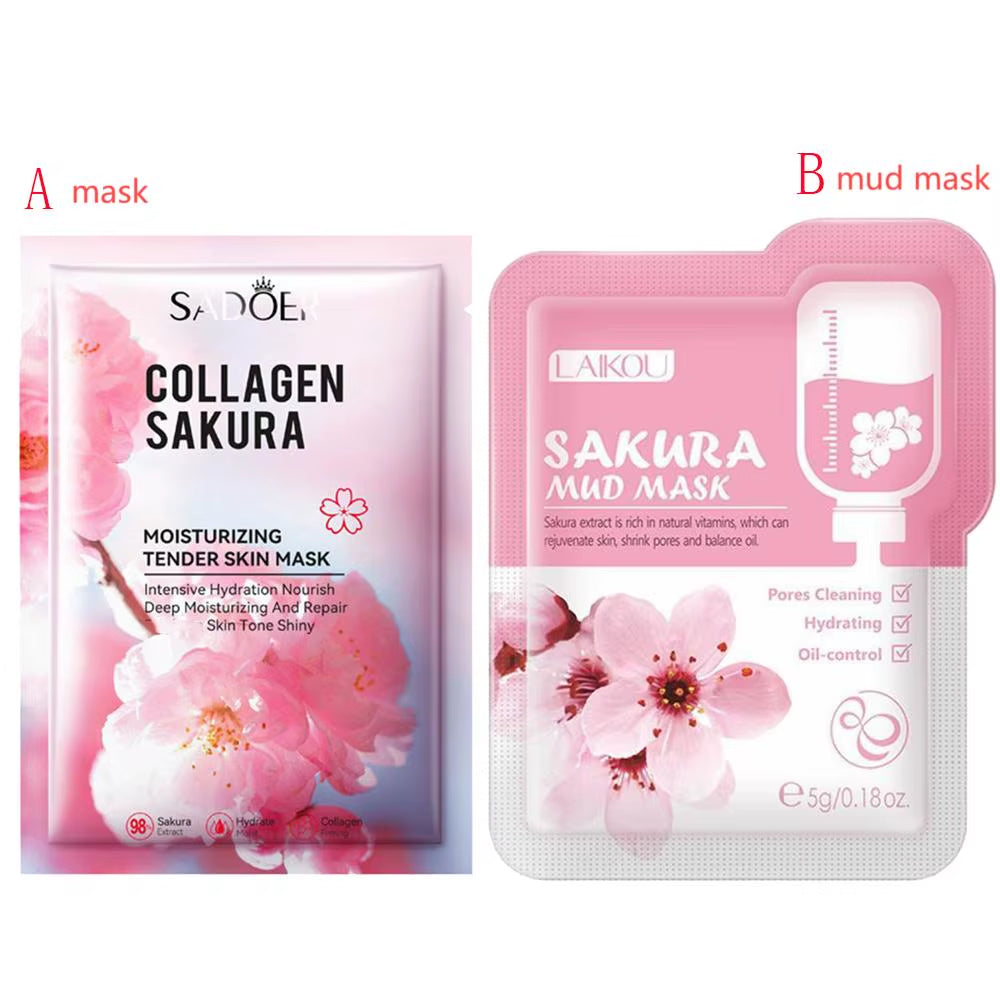 1/5Pcs Sakura Collagen Mask Deep Hydrating Moisturing Skin Conditioning Brightening Deep Cleansing Smoothing Skin Care Product